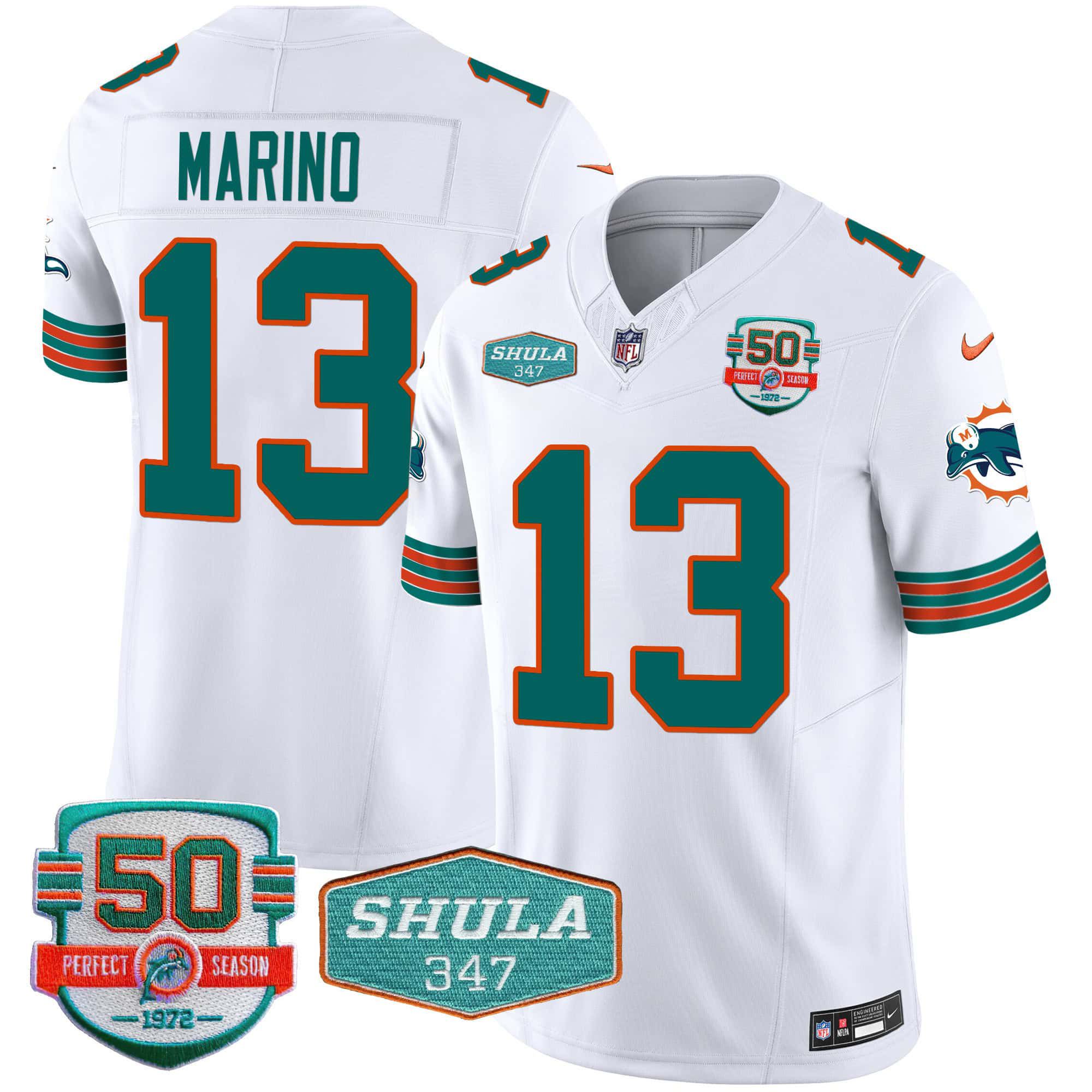 Men Miami Dolphins 13 Marino White 2024 Nike Throwback Shula 347 Patch Vapor NFL Jersey